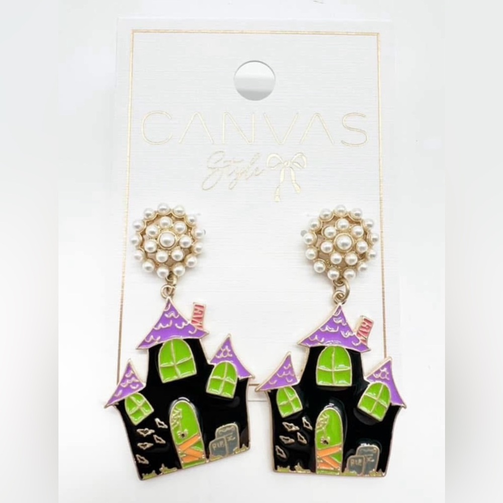 New Halloween Haunted House post earrings
